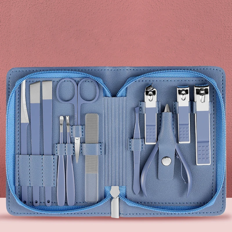 High Quality 12 Pcs Best Mens Manicure Set With Leather Case