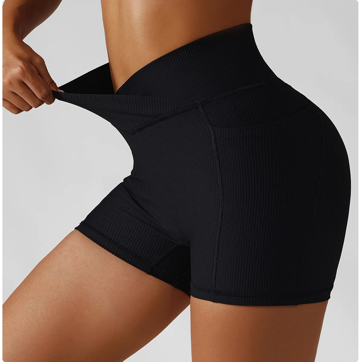 High Waist V Cut Workout Seamless Shorts Pockets for Women