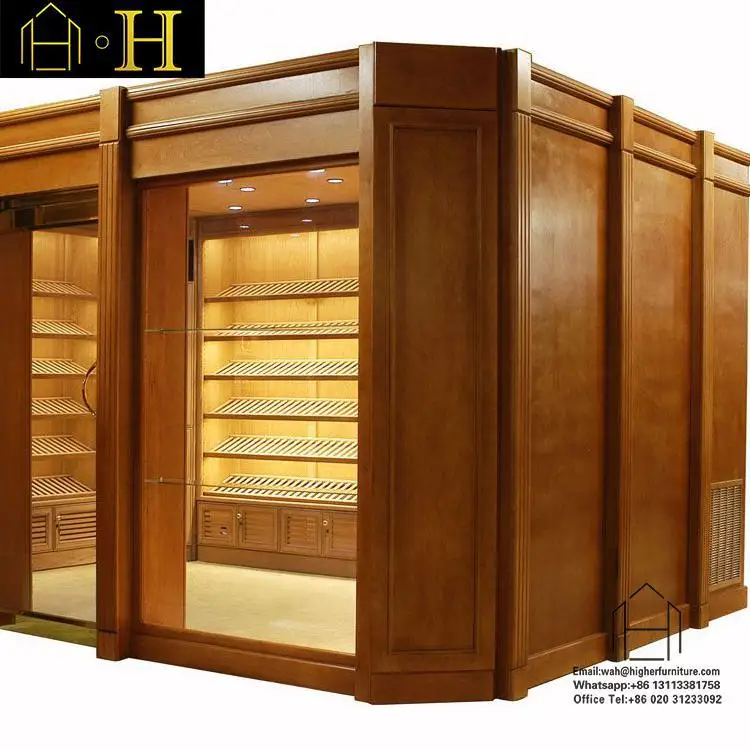Customized Wooden Cigar Humidor Cabinet Wall Glass Door Display Cabinet Cigar Display Showcase