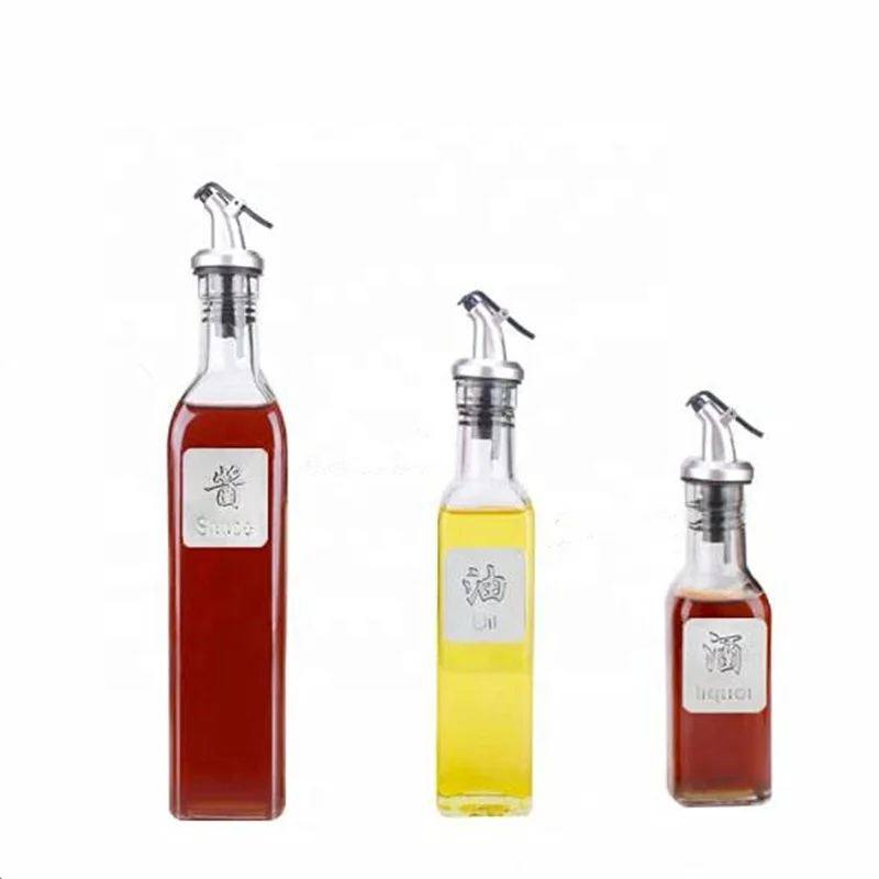 New copper stainless steel condiment packaging olive oil dispenser glass vinegar bottle with pourer for kitchen