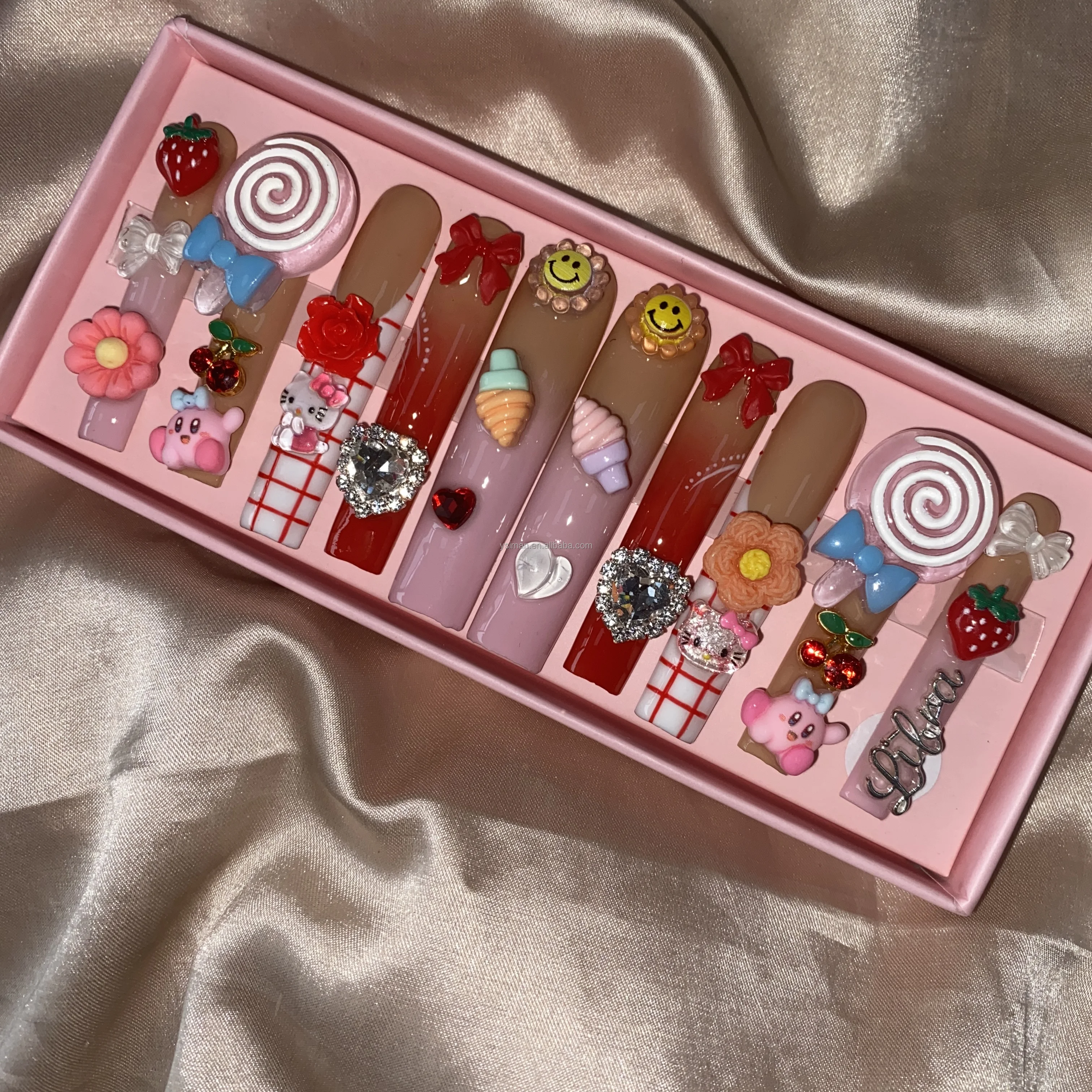 Reusable Acrylic Large Or Medium Stiletto Press On Nails Artificial Fingernails With Jelly Glue For Woman