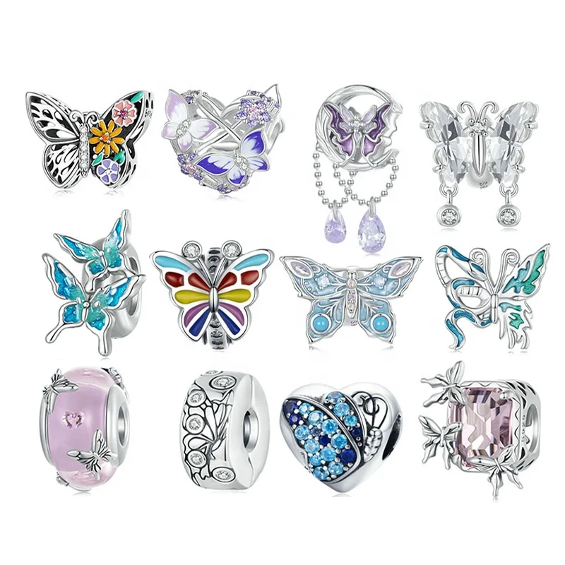 Factory Customized nomination charms plata 925 women 100% sterling silver bead charm bracelet butterfly charms