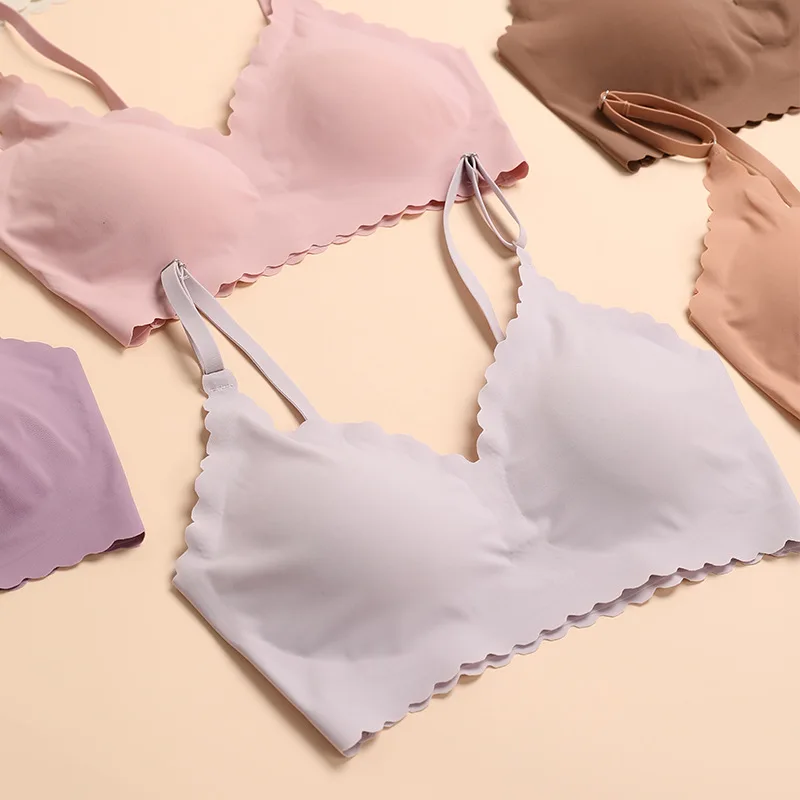 Wire Free Push-Up Sports Bra Underwear Seamless Deep V Neck Lotus Edge Comfortable Breathable Fitness Vest Bra For Woman