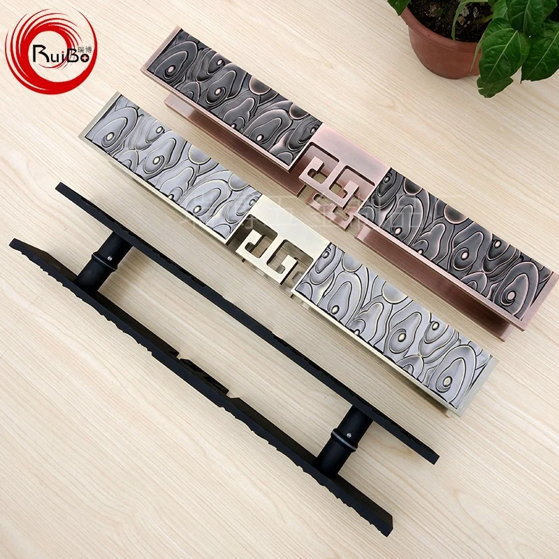 Chinese style antique copper solid aluminum Carving glass door long pull handle