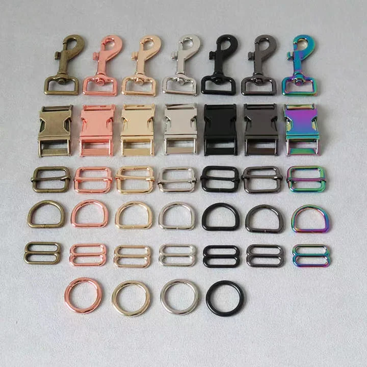 Hot Selling 25mm Dog Collar Hardware Metal Accessories Rainbow Tri-Grlide Side Release Buckle D Ring and Dog Hooks Sets