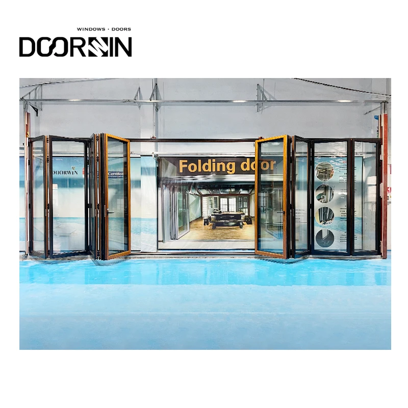 Soundproof Turkey Steel Outdoor Aluminium Wood Glass Folding Sliding Patio Exterior Frameless Bifold Doors