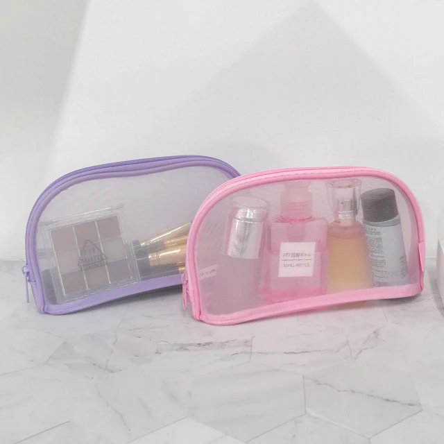 Custom Logo Travel Wash Zipper Nylon Cosmetic Pouch Transparent Clear Mesh Makeup Bag