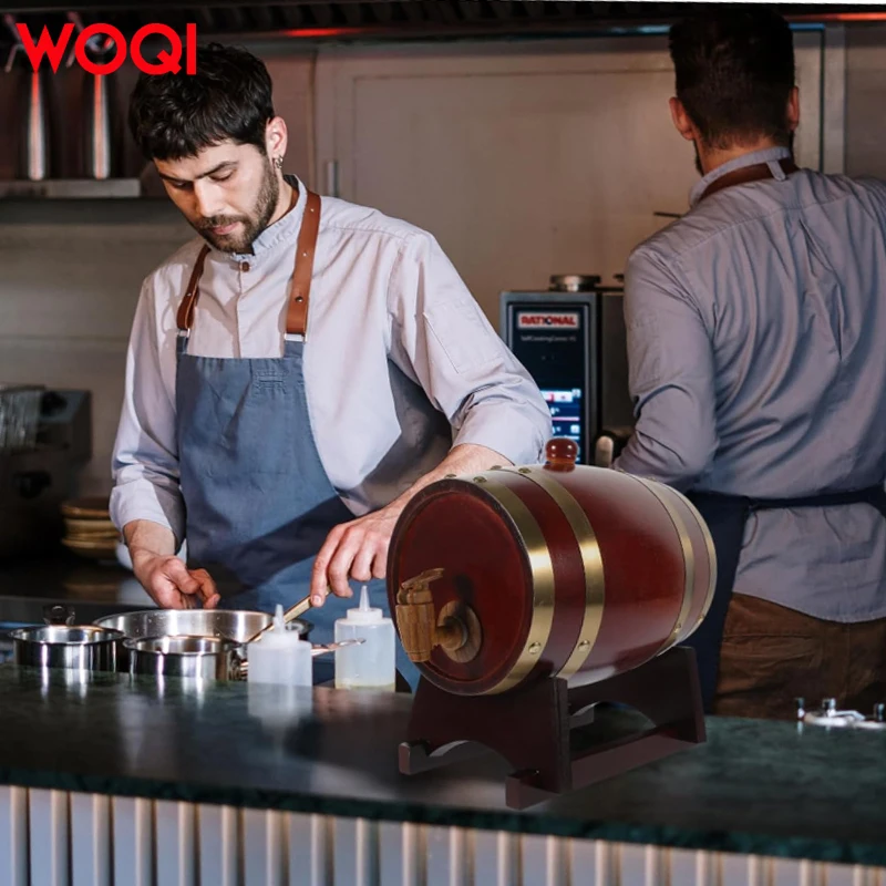 WOQI Retro Style Retro Style Oak Barrels Wine Dispenser Wine Barrel 3L, 5L, 10L, 20L for Kitchen Restaurant