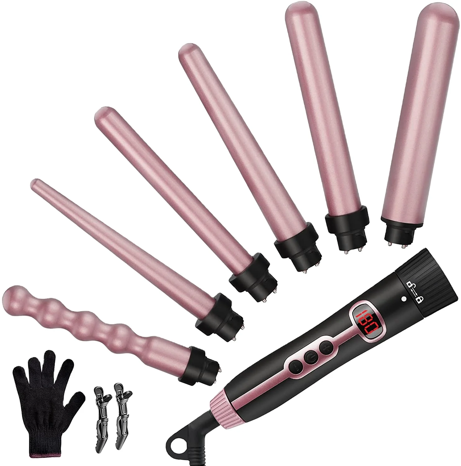 Multi-function  6 in 1 Hair Straightener Curling Iron 9mm Tourmaline Ceramic Flat Iron LCD wireless auto hair curler