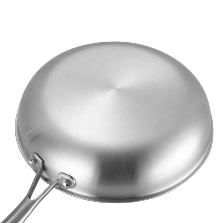 Chinese supplier 304 stainless steel smokeless 26 cm smooth slanted non stick frying pan with glass lid