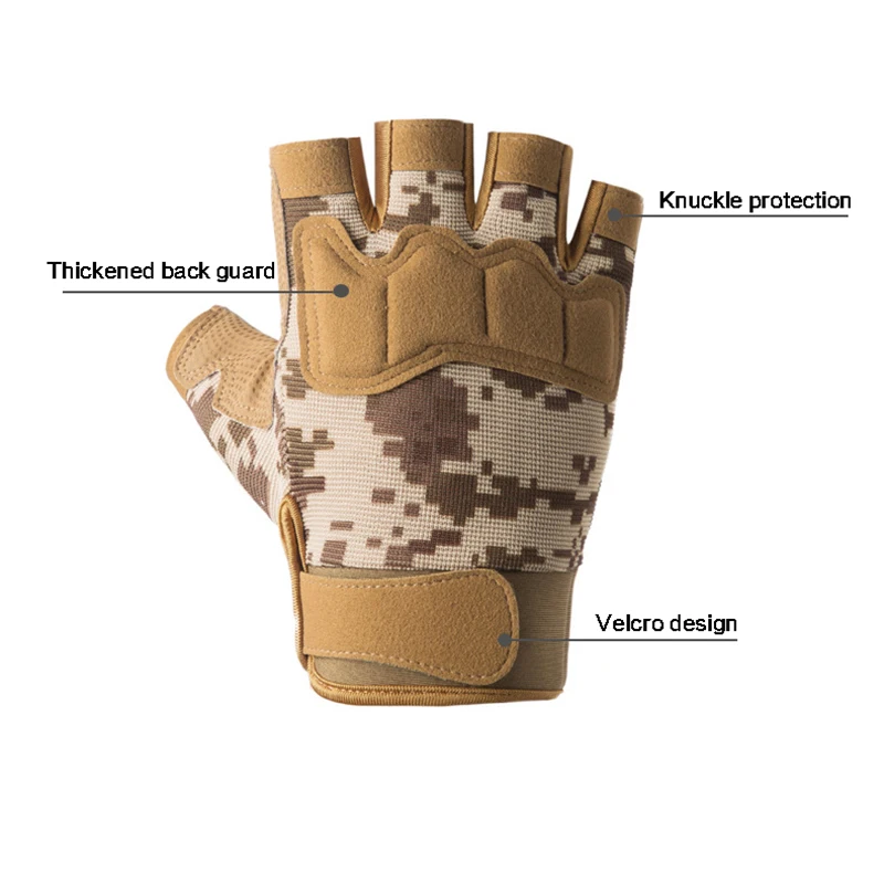 Outdoor Anti Impact Military Tactical Gloves Bicycle Cycling Hunting Fingerless Police Working Camouflage