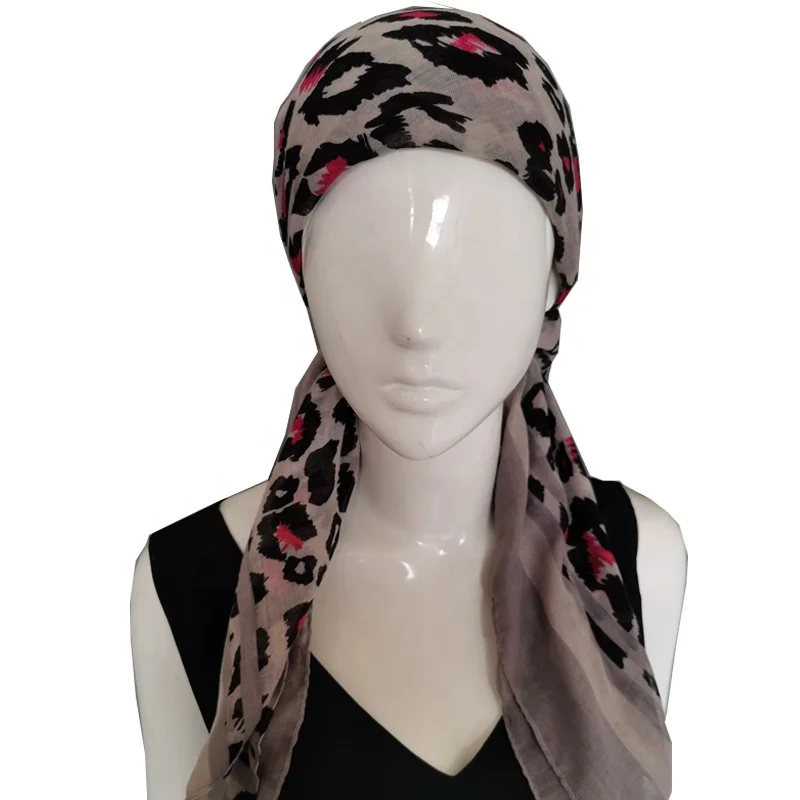 Leopard print lady fashion head scarf spring summer cotton scarf for vacation long style