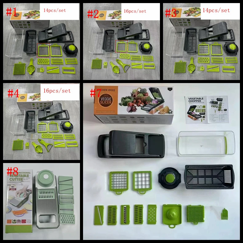 12/14/16pcs Set Multifunctional Kitchen Onion Dicer Cutter With Container Fruit Slicer Potato Grater Vegetable Chopper