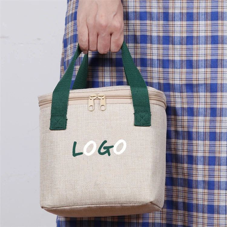 Chiterion Eco Friendly Jute Thermal Lunch Bag Insulated Cooler Bag Lunch Tote Customized Size Logo For Women Kids Promotion Saco