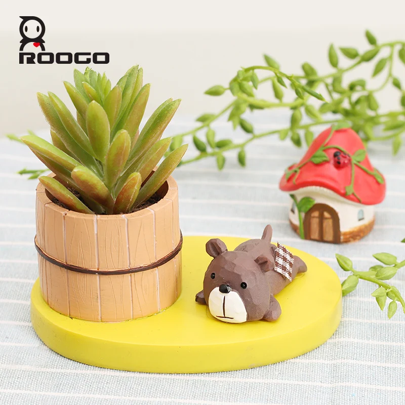 ROOGO Unique Funny Resin Small Planter Succulent Mini Cactus Pots With Animal Figurine Small Gift Items