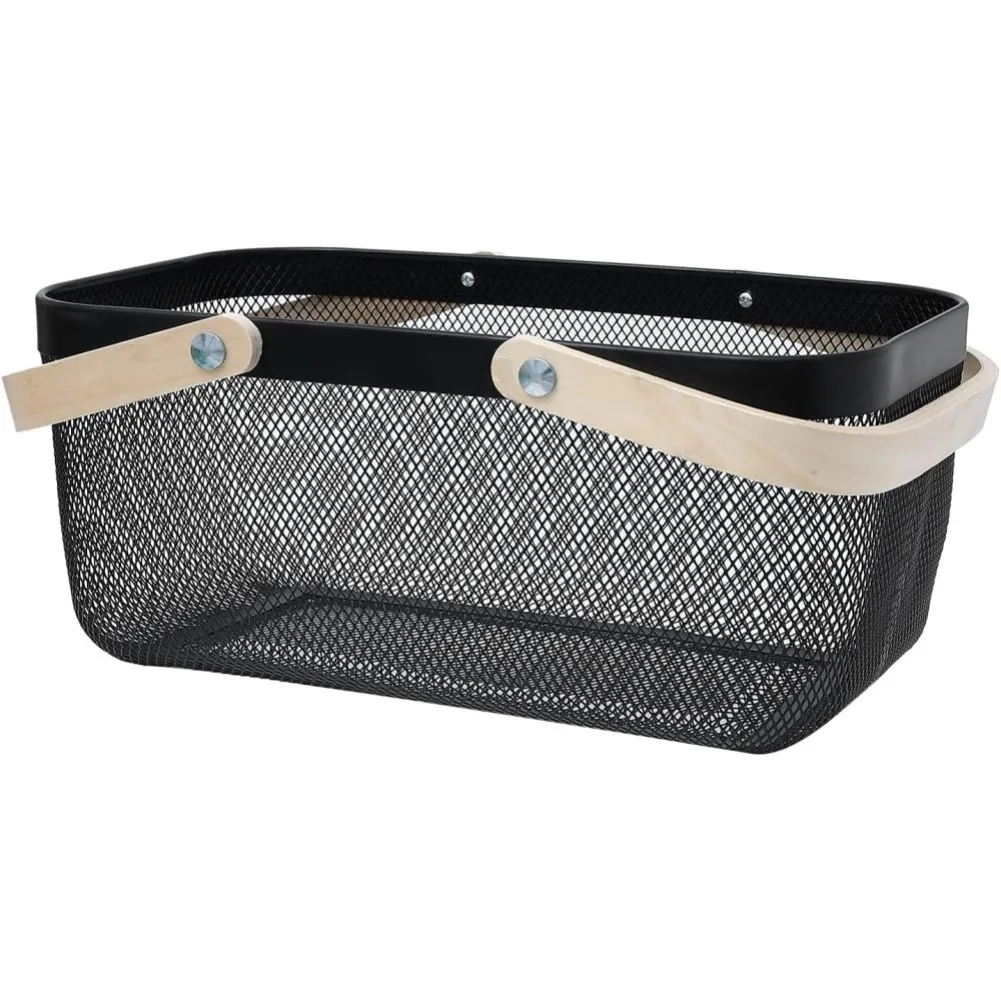 Органайзер для закусок металлическая сетчатая стальная корзина органайзер хранения железная проволочная с деревянной ручкой