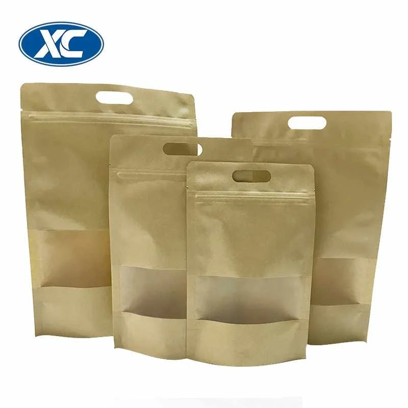 snack coffee food packaging bag ziplock brown kraft paper standing pouch fashion hole handle