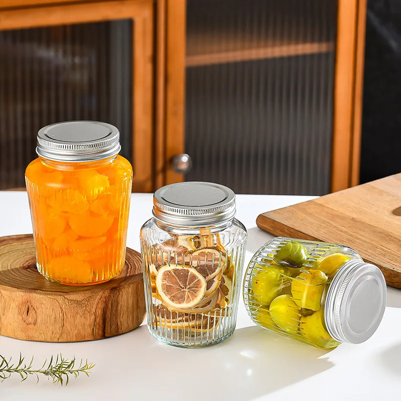 New Design 150ml 250ml 380ml 500ml Round Stripe Food Grade Glass Jam Jar