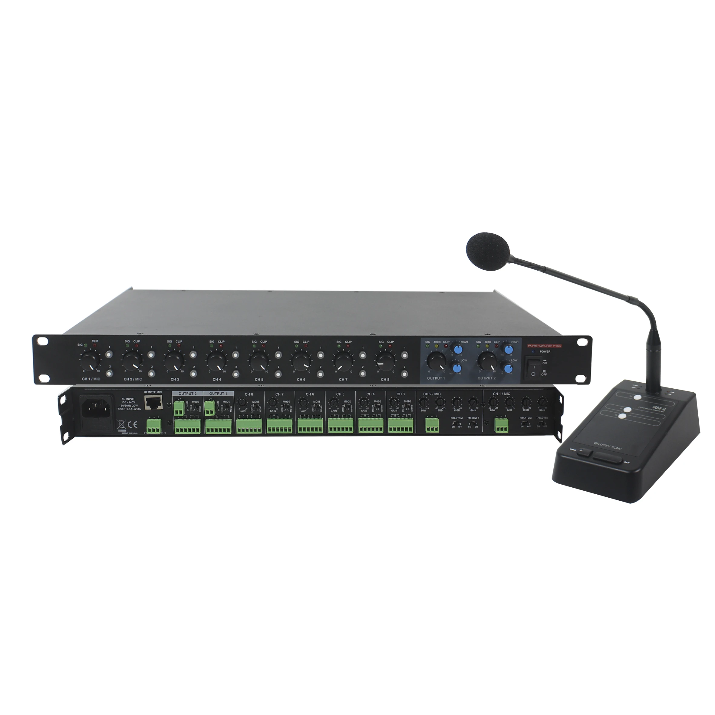 T Professional 8 Channel Input Preamplifier with 2 Channel Outputs Public Address 2CH Stereo Pre Amplifier PA