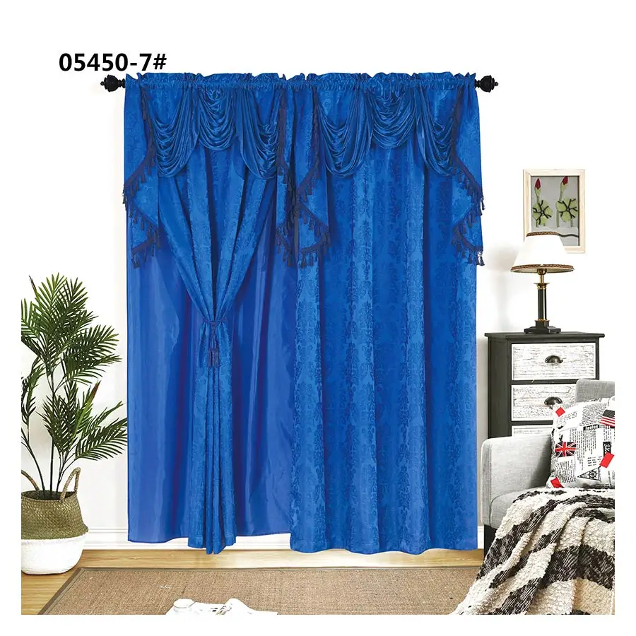 Wholesale Polyester Classical Jacquard Sun Shade Valance Blue Patterned Luxury European Fancy Curtains For The Bed Room