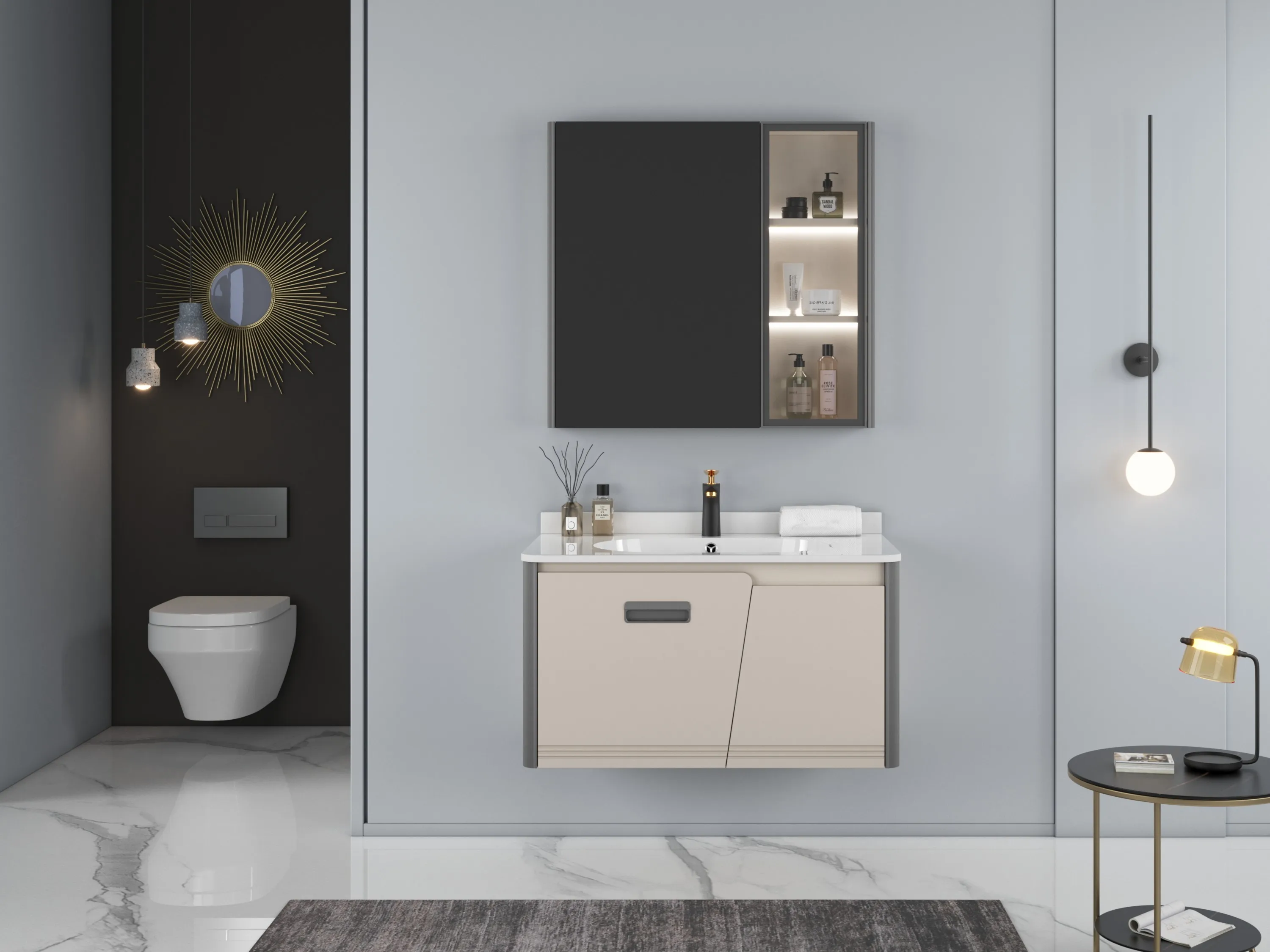 New design modern plywood lighting bathtub smart mirror cabinet wash basin bathroom dressing table washbasin