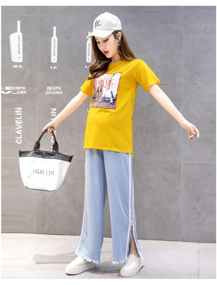 
Wide Leg Loose Maternity Jeans Pregnant Women Spring Summer Adjustable Elastic Waist Cotton Pregnancy Maternity Clothes Trousers 