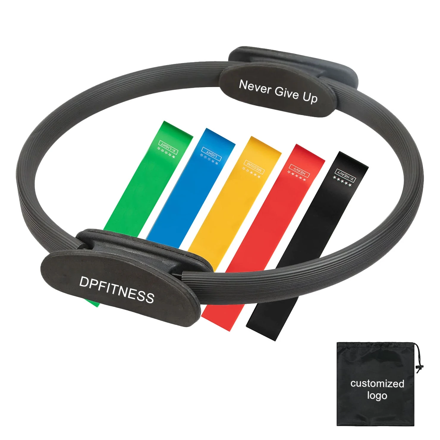 Fitness exercise workout yoga magic circle pilates ring set with handle and resistance mini loop bands