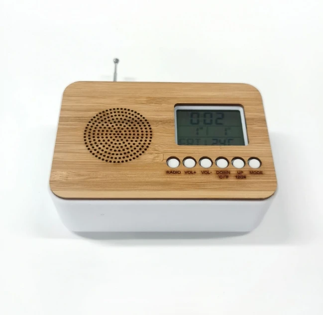 Smart Table Clocks With Radio New Design Home Decor Bamboo TOP FM Radio LCD Clock Alarm Clock