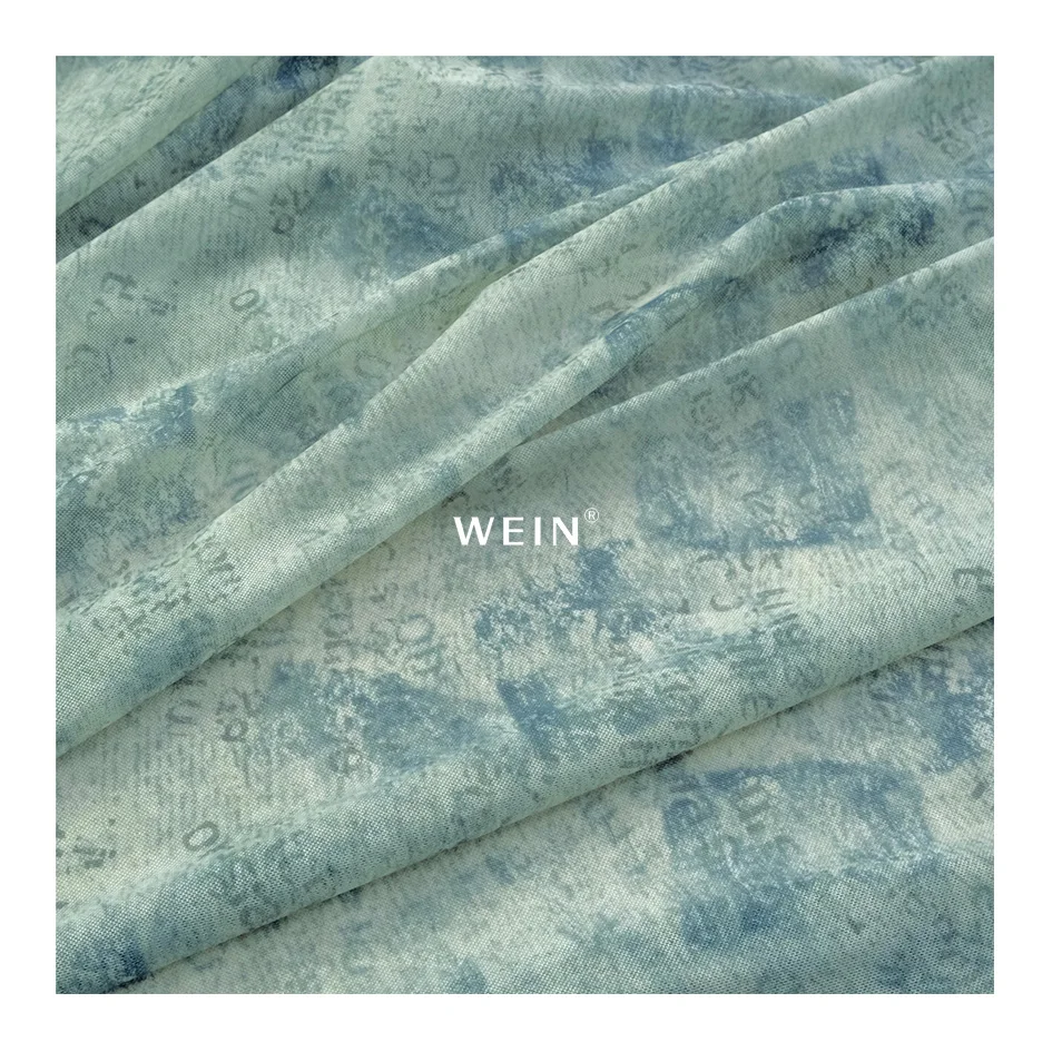 WI-K04 Custom New Style Stretch Mesh Fabric Digital Printed Trendy Patterns Through Elastane Dress Fabric