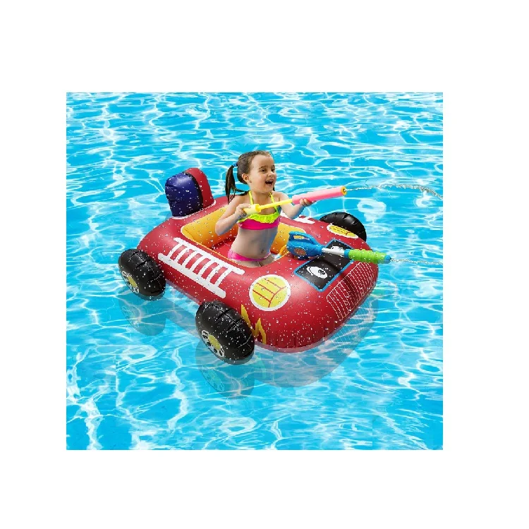 Summer Outdoor Cartoon Car Inflatable PVC Boat Children Baby Swimming Pool Swimming Ring Floats With Water Gun For Toddlers