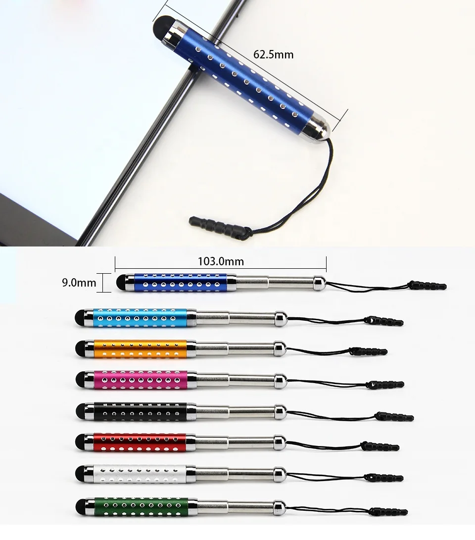 Metal Retractable Three Links Capacitive Diamond Touch Screen Stylus Pen Extendable Touch Pencil For Smart Phone Tablet