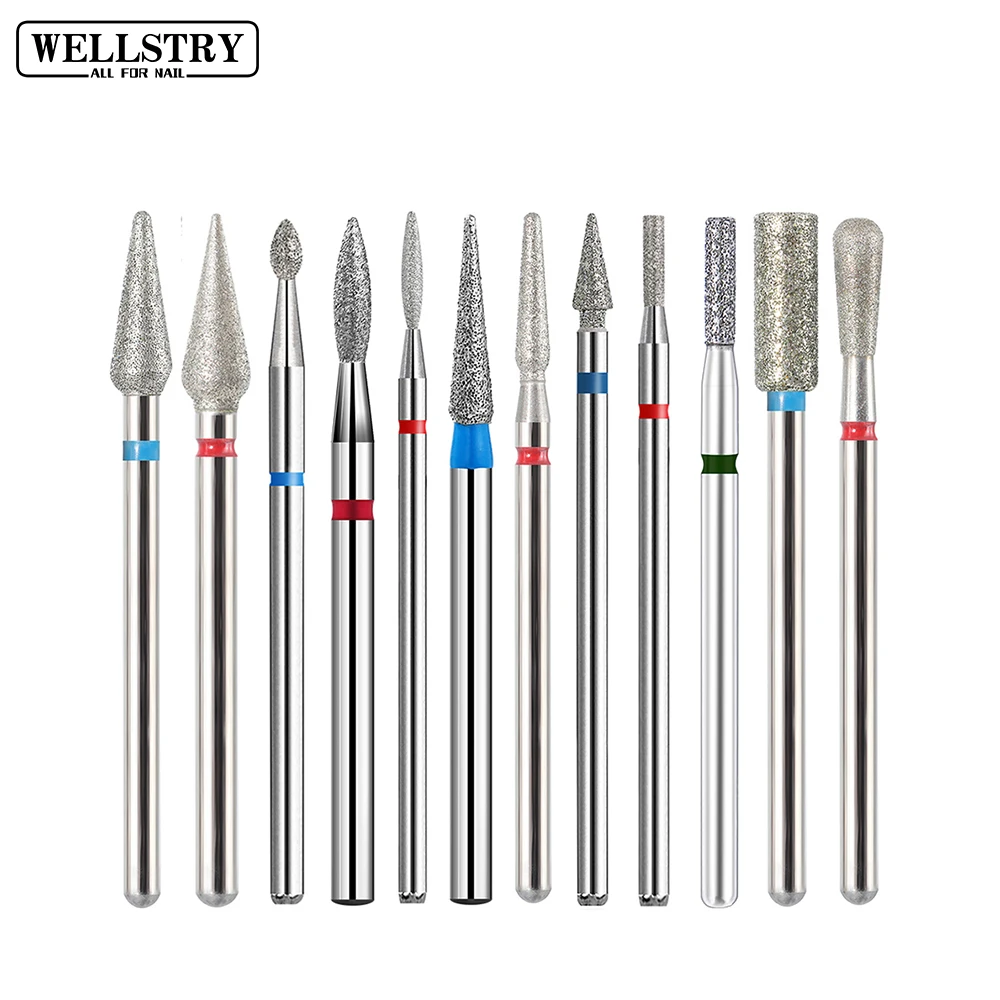 WELLSTRY Diamond Nail Drill Rotary Bits Milling Cutter For Manicure Burr Cuticle Clean Electric Cutter Drill Bits Accessories