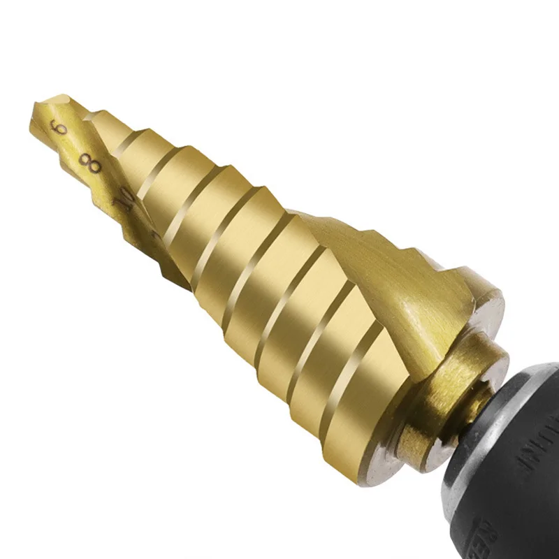 6-25mm HSS Titanium Coated Spiral Groove Step Drill Bit Power Tools Metal Wood Hole Cutter Hex Step Cone Drill Bit