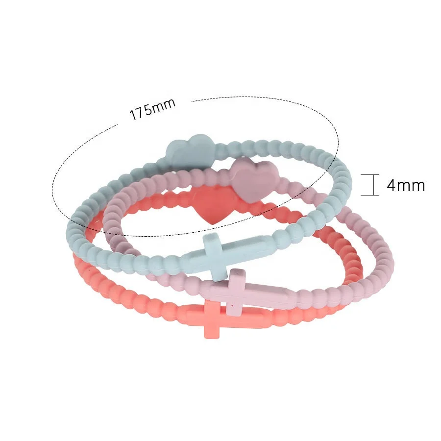 5 Pc/Set Bohemian Jewelry Elastic Religious Cross Love Colorful Silicone Beads Bracelets Set New Arrival 2024