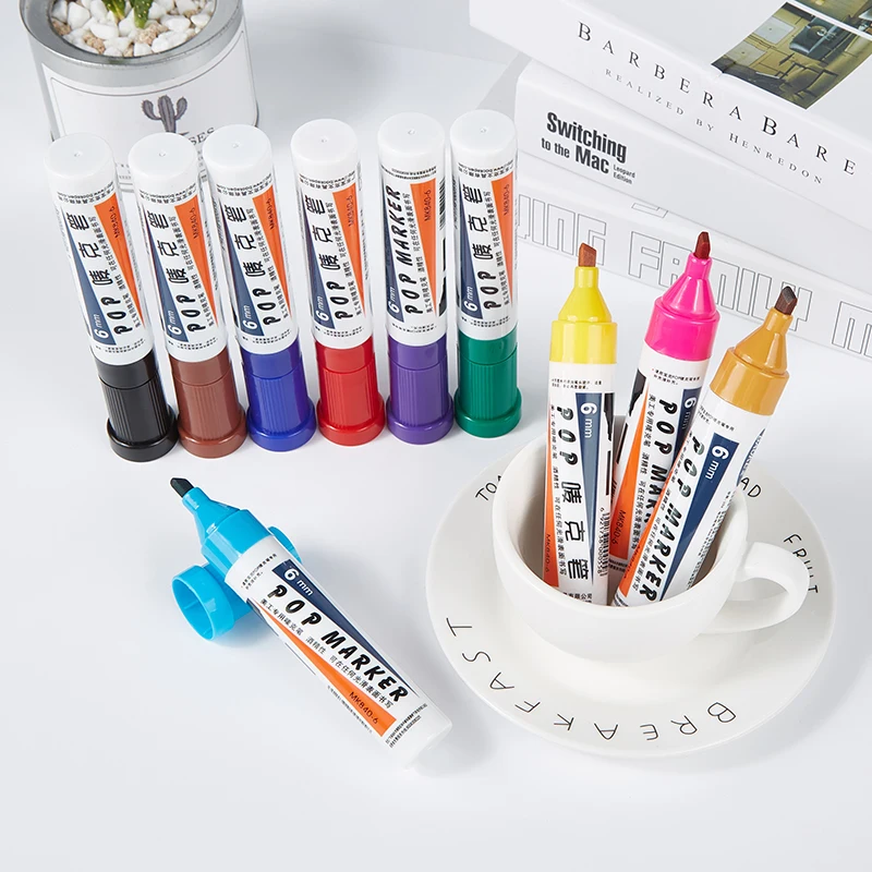 Refillable Art Marker Set Waterproof Fast Drying 6 Mm Pop Poster Advertising Graffiti Big Characters Waterproof Pop Marker Pen