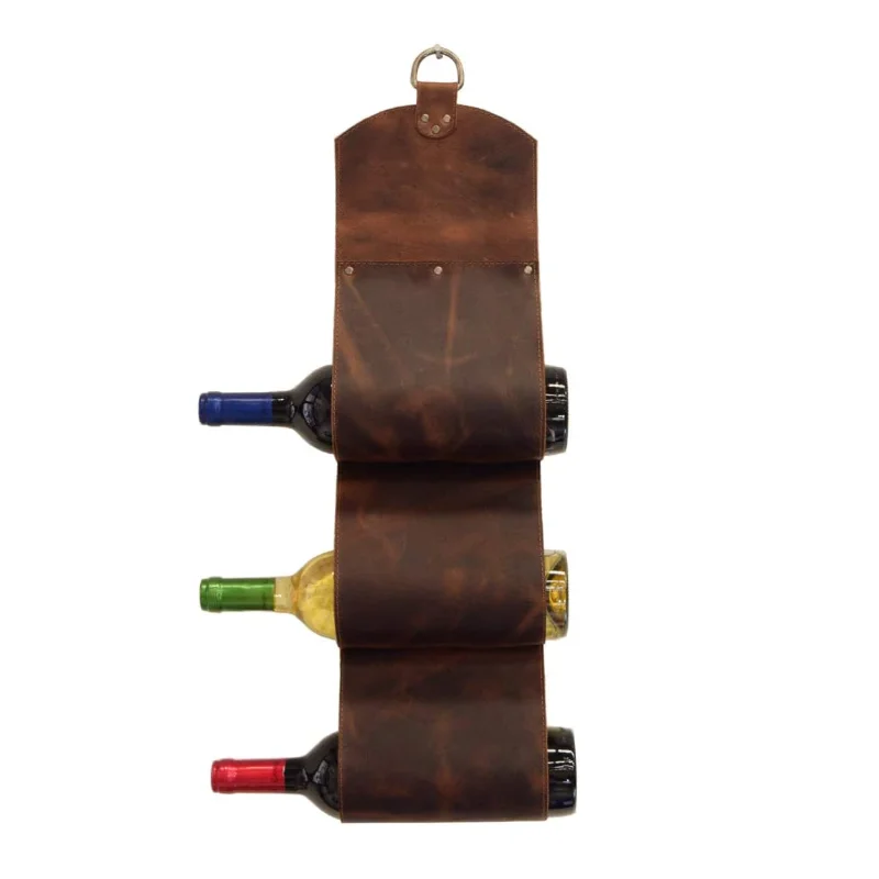 Настенный держатель для бутылок и пива, из натуральной кожи