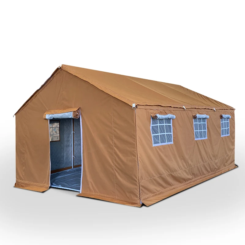 4*6m Durable Khaki Canvas Camping Tent With Windows For Emergency Relief Disaster Response