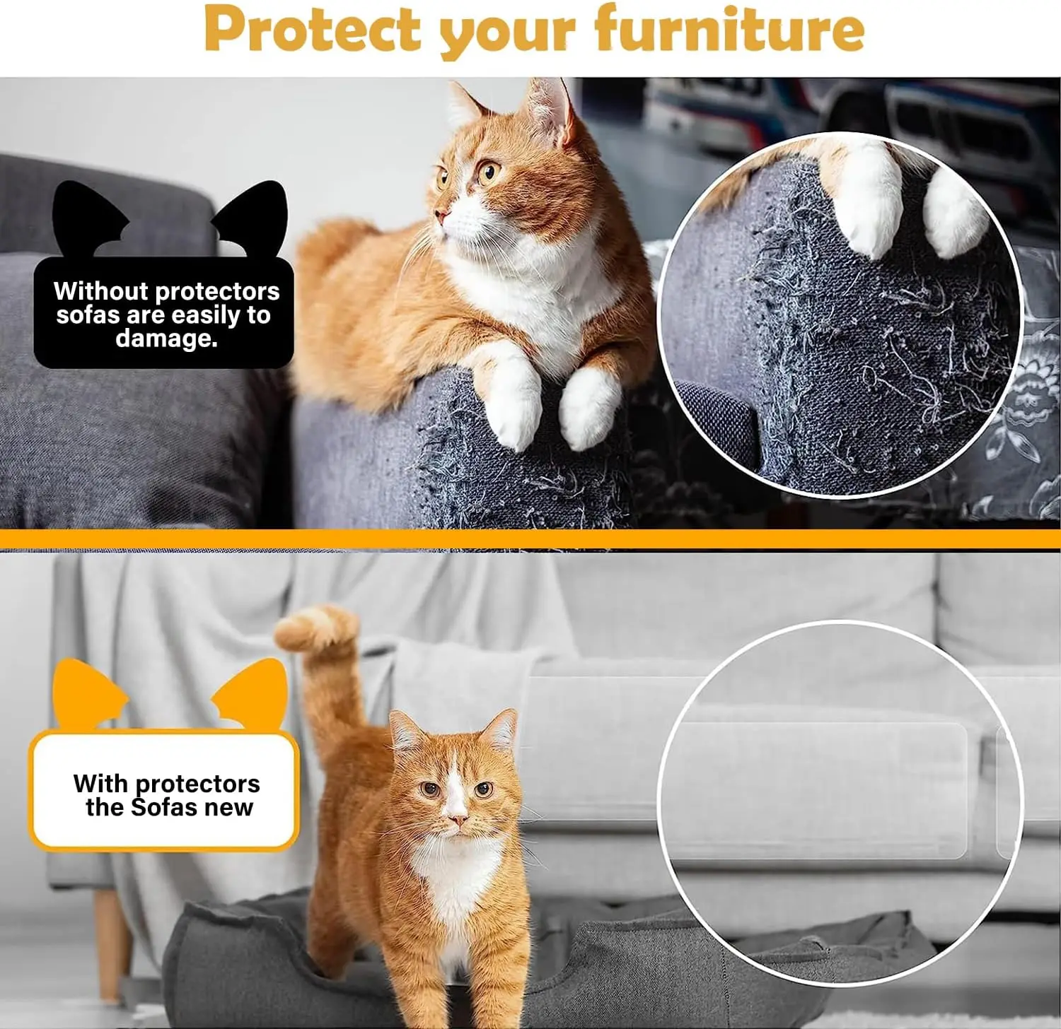 Cat Scratch Furniture Protector, Clear Couch Corner Protectors for Indoor Cats, Anti Scratch Deterrent Sticky Tap