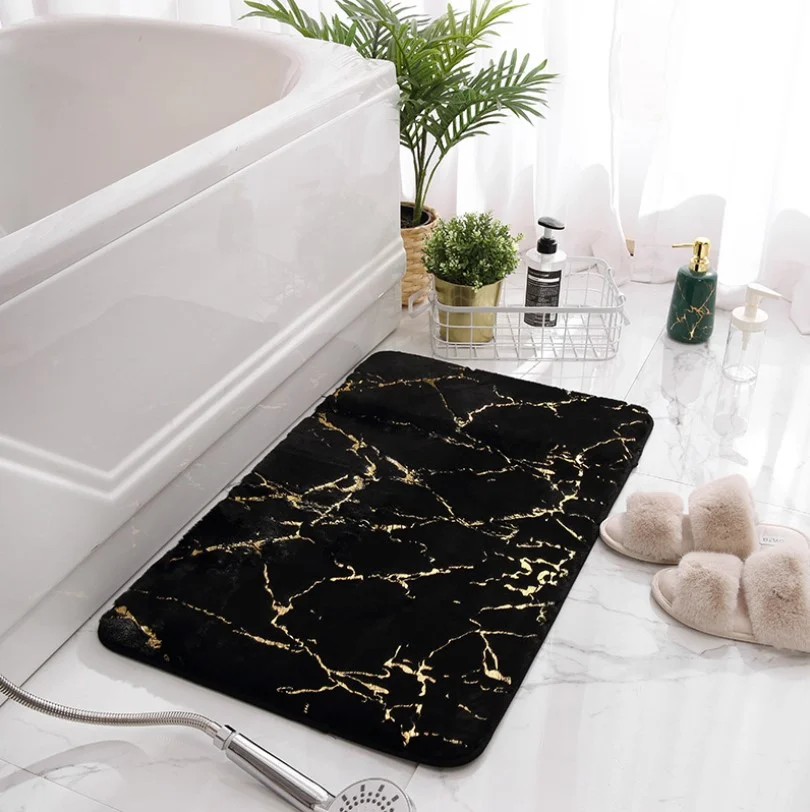 Black color promotional gift rectangle rabbit door mat with golden lines for bathroom  living room