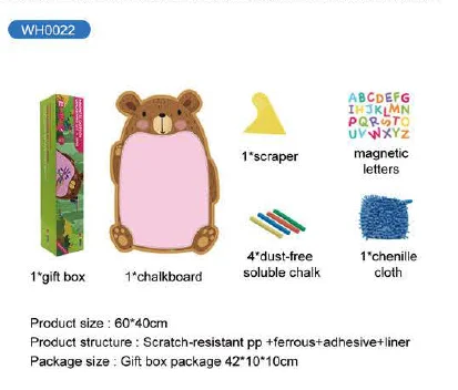 Factory direct Customized cute animal dry erase/installation magnet chalkboard/blackboard set to note/paint by children as gift