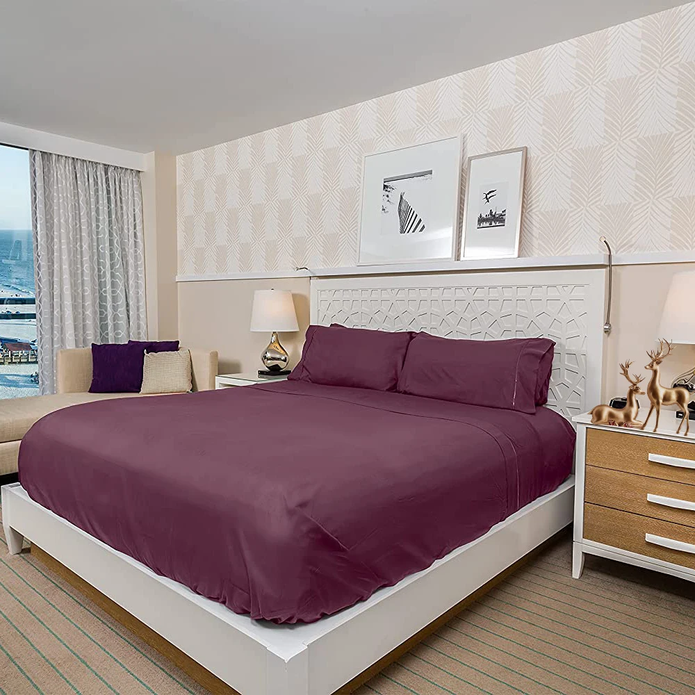 Wholesale 4 Pcs King Size 100% Cotton Cozy Low Allergy Bed Sheet Bedding Comforter Set