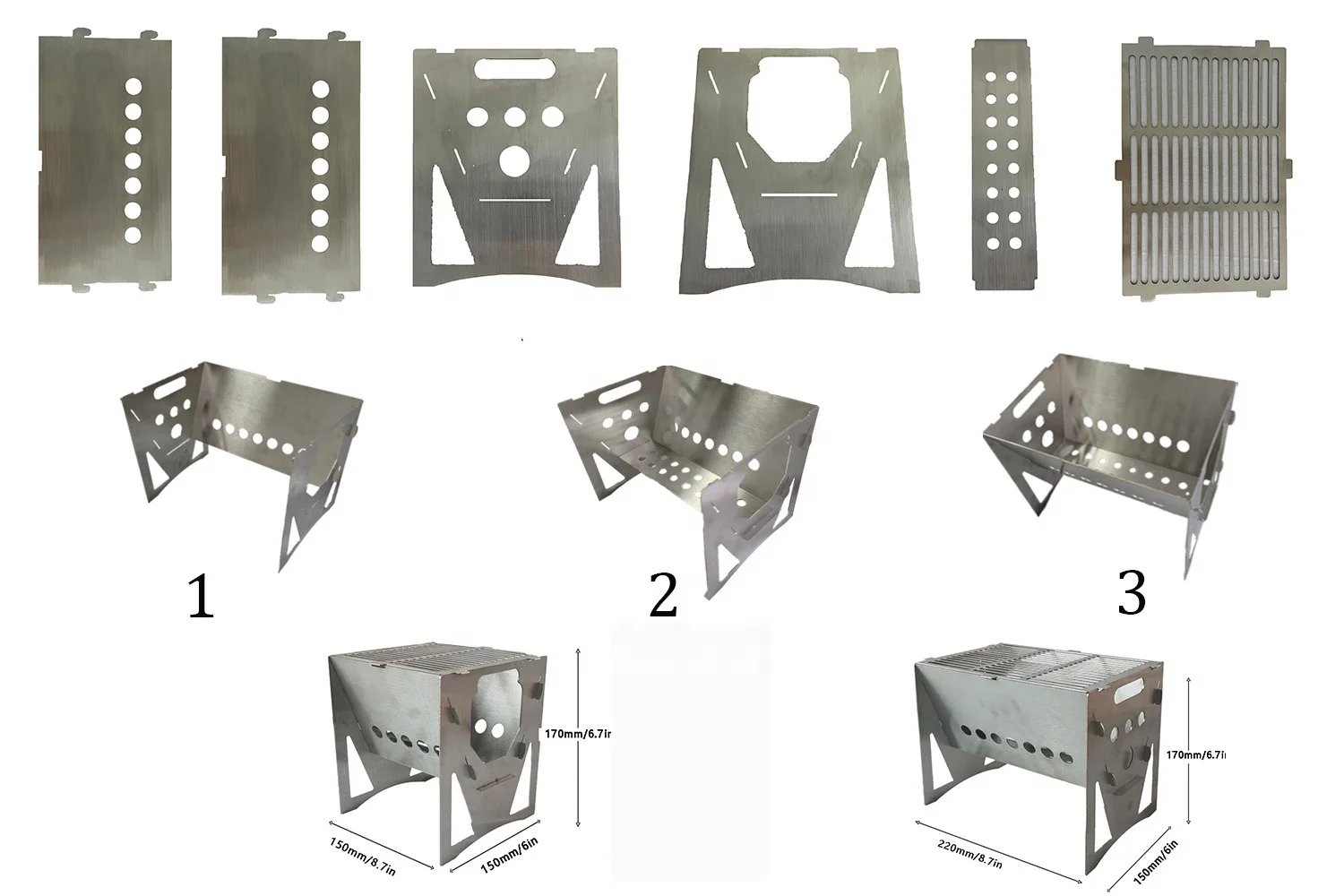 High Quality Stainless Steel Silver Burning BBQ Grill Folding Outdoor Camping Wood Stove