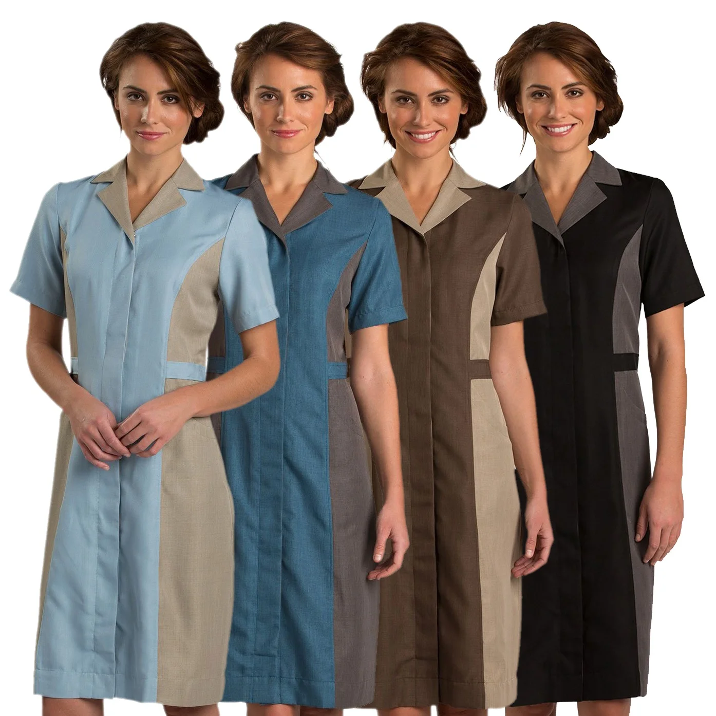 Wholesale Bulk Custom Logo Hotel Restaurant Hospitality Housekeeping Maids Uniform Dress with Deep Pockets