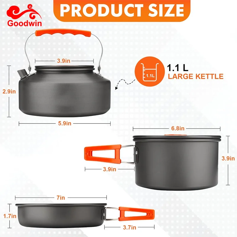 Camping Cookware Mess Kit with Folding Stove Lightweight Pot Pan Kettle Set with Plates Forks Knives Spoons