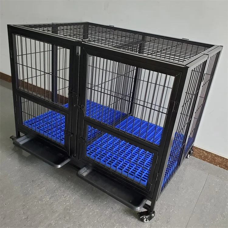 Single layer double door heavy duty dog pet kennel cage stainless steel large collapsible dog cage with wheels