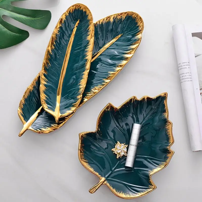 Nordic Ins style Ceramic feather banana leaf plate home decor storage plate jewelry Tray porcelain dessert plate