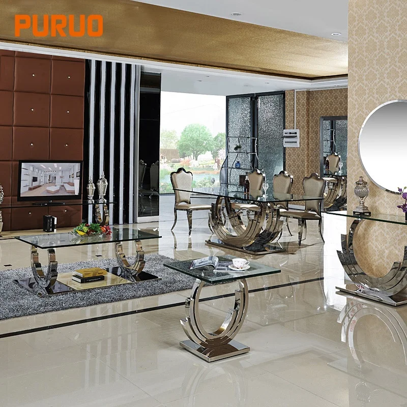 Modern dining room sets stainless steel dining table with glass