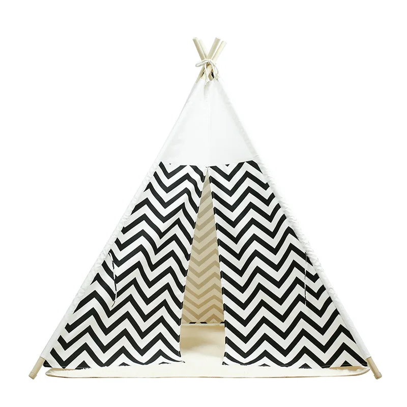 KAERKU indoor cotton children party play  toy teepee Striped tent toy wooden tipi tent kids tent for children