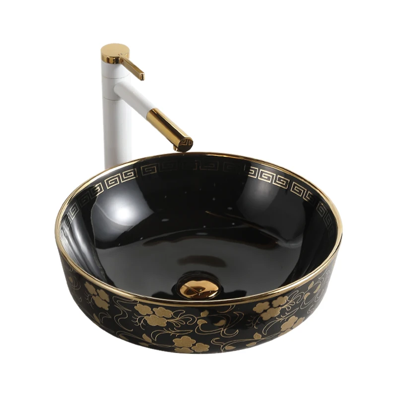 Hot product small bathroom bowl cabinet basin round gold color vessel sink waschbecken gold plated wash basin