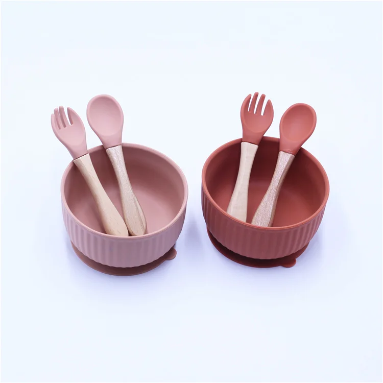 
New Baby Feeding Tableware all Silicone Drop-proof Suction Bowl Food Supplement Learning Bowl with Spoon and Fork 